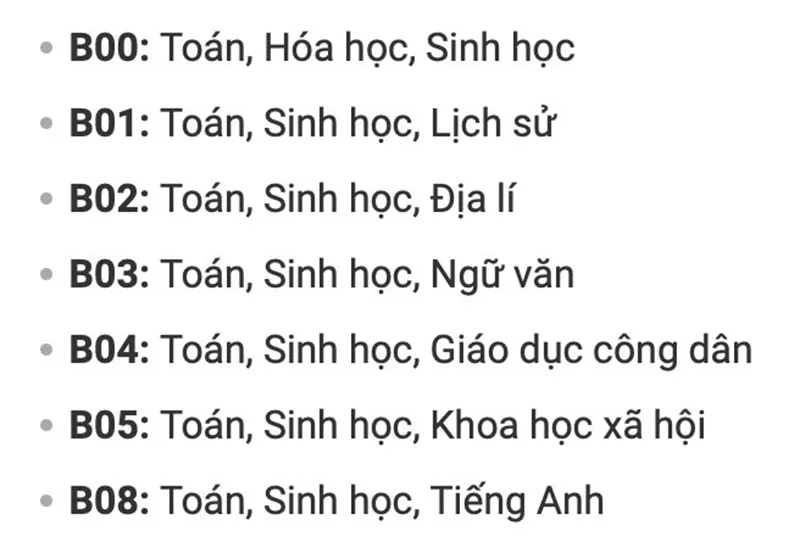 khoi b gom nhung mon nao