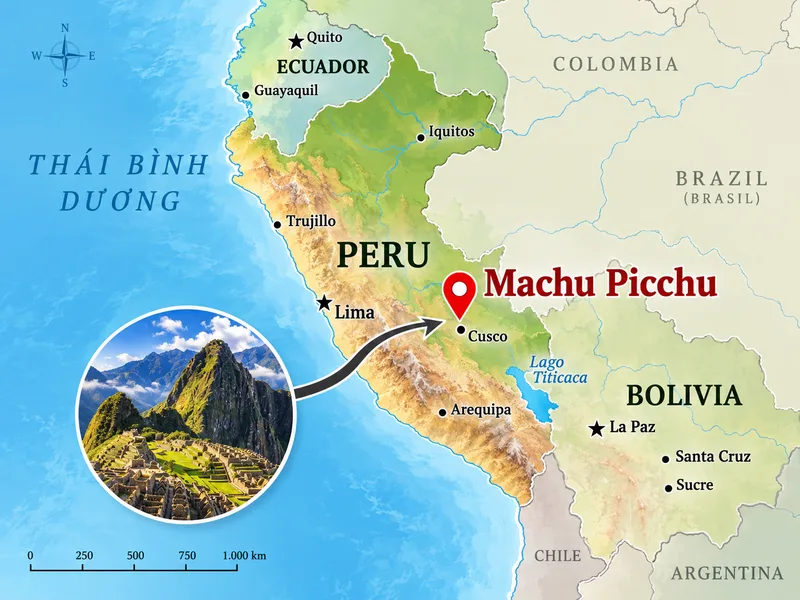 Machu Picchu nằm tại Peru, giữa dãy Andes hùng vĩ của Nam Mỹ